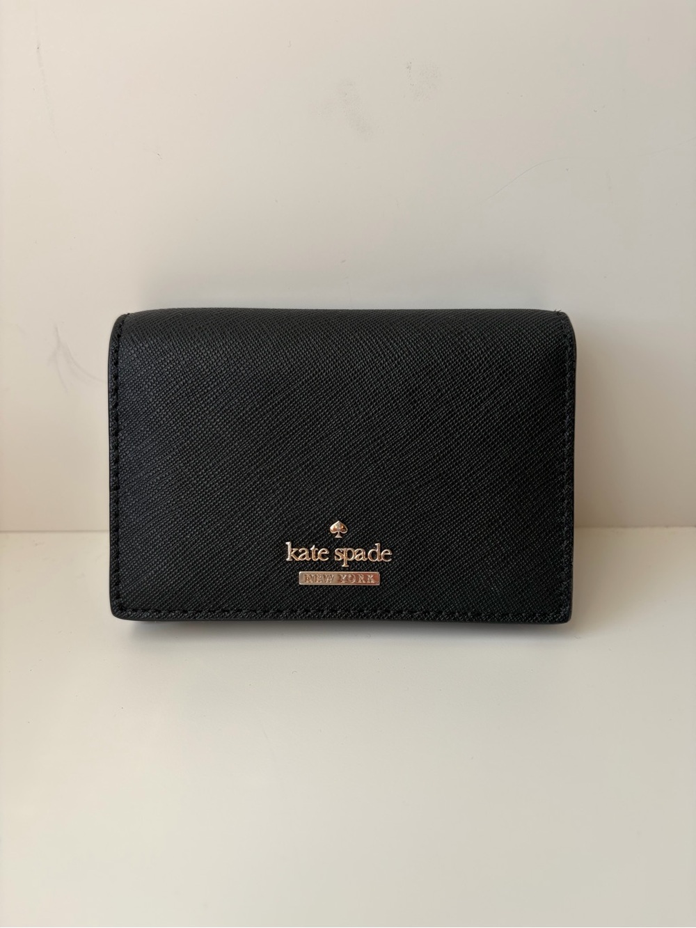 kate spade Black Saffiano Small Wallet/Card Holder with Gold Logo